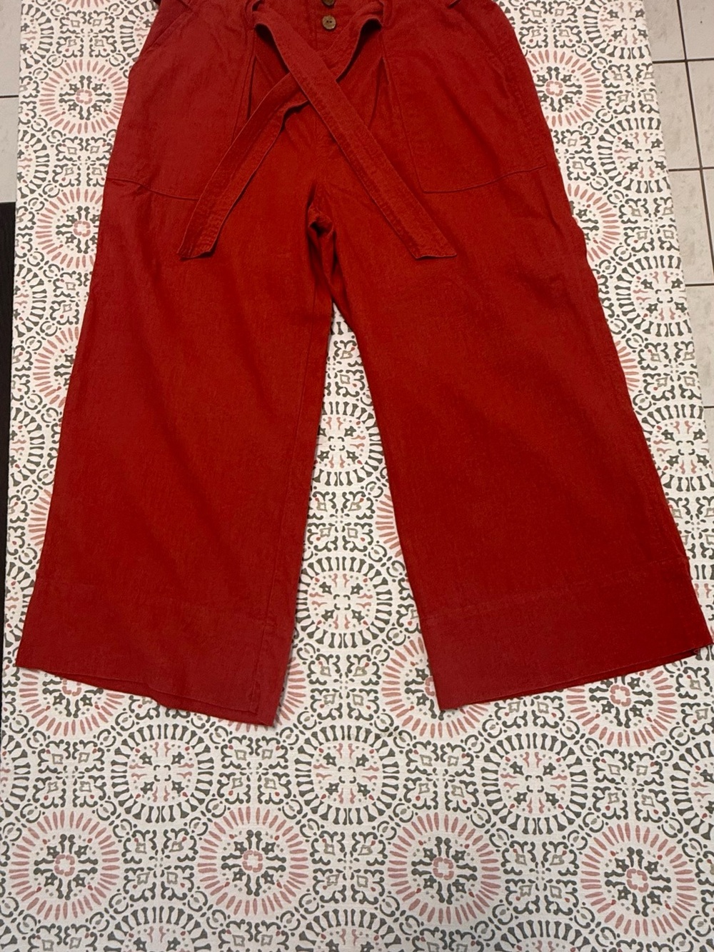Mason & Belle Wide Leg Tie-Waist Pants in Deep Red